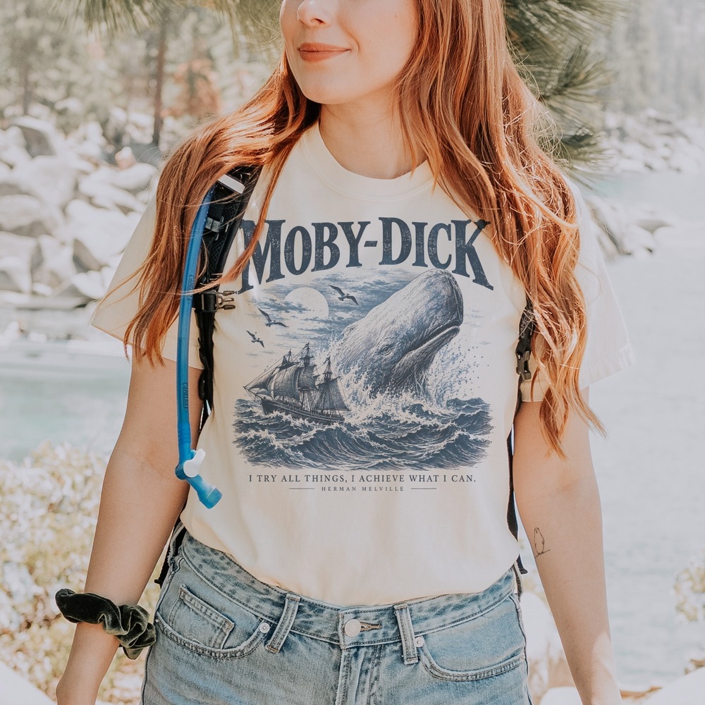 Moby-Dick White Whale Breaching Under Full Moon Tee